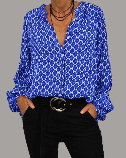 Modefest- Lässige Bluse Mit V-Ausschnitt Blau