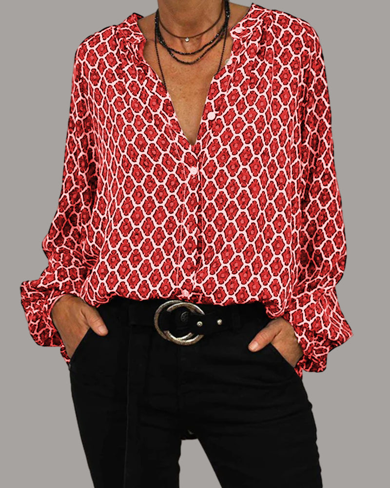 Modefest- Lässige Bluse Mit V-Ausschnitt Rot