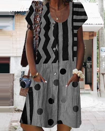 Modefest- Kurzärmliges Kleid mit Rundhalsausschnitt Grau