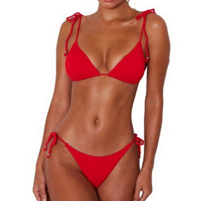 Modefest- Einfarbiger Bikini | Push-Up-Bikini | Damen Bademode | Damen Strandanzug | Strandbekleidung Bikini | Beste Bikinitops | Beachwear-Badeanzug Rotes Bikini-Set