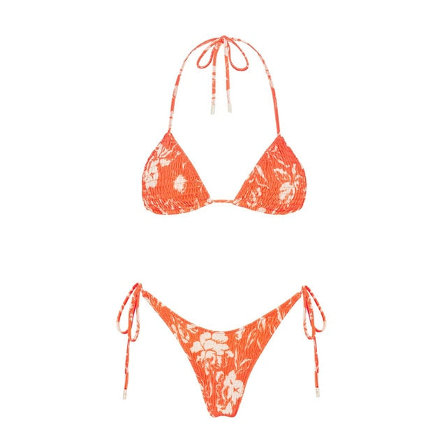 Modefest- Brasilianischer Tanga-String-Bikini | Push-up-Bikini | Damen Badeanzug | Strandanzug | Strandbekleidung Bikini | Micro-Bikini | Beachwear-Badeanzug Orange Rot