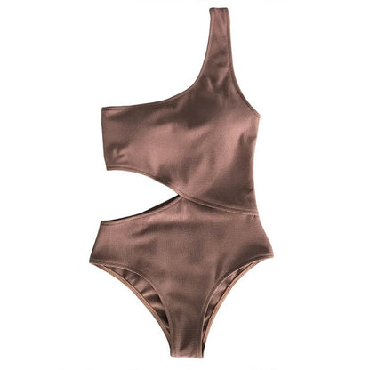 Modefest- One-Shoulder Cut Out Einteiliger Badeanzug Frauen Beach Solid Brown Badeanzug Bademode Mädchen Plain Badeanzüge Braun