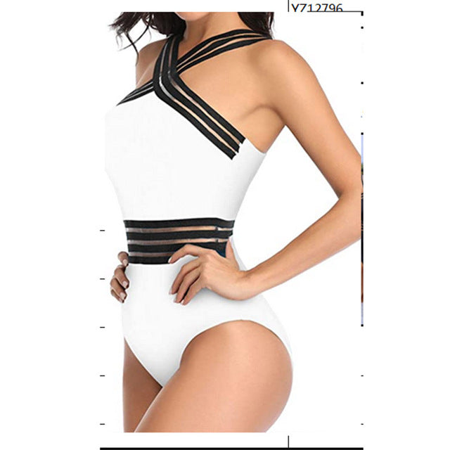 Modefest- Frauen-Bikini-Bodysuit-reizvoller Damen-gestreifter Verband-rückenfreier Push-Up-Badebekleidungs-Badeanzug-Strand-Dreieck-Badeanzug C