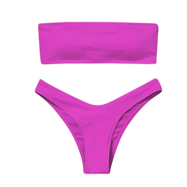 Modefest- Rohroberteil | Brasilianischer Bikini | Strandbikini | Einfarbiger Bikini | Bademode | Badeanzug | Bandeau-Bikinioberteil | Sexy trägerloses Strandtop Rosa