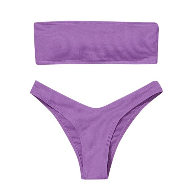 Modefest- Rohroberteil | Brasilianischer Bikini | Strandbikini | Einfarbiger Bikini | Bademode | Badeanzug | Bandeau-Bikinioberteil | Sexy trägerloses Strandtop Violett