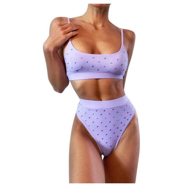 Modefest- Dot Print Bikini Badeanzug Damen Solide Bikini Set Push Up Badeanzug Beachwear Gepolsterte Bademode Beach High Waist Bikini Biquíni