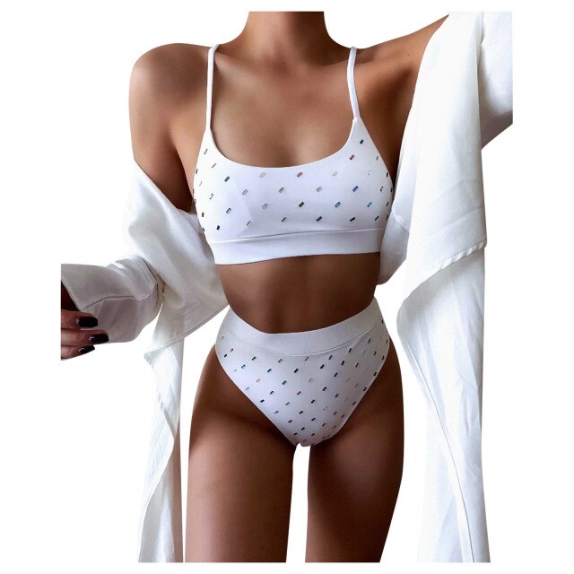 Modefest- Dot Print Bikini Badeanzug Damen Solide Bikini Set Push Up Badeanzug Beachwear Gepolsterte Bademode Beach High Waist Bikini Biquíni