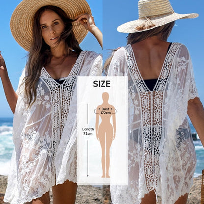 Modefest- Gehäkeltes Bikini-Cover-Up-Kleid | Badeanzug Strandkleid | Badeanzug vertuschen | Frauen-Bikini-Hülle | Strandbekleidung Anzug | Hohl Tunika Strandkleid FC60218W Einheitsgröße