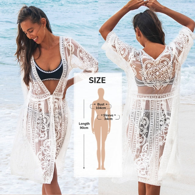 Modefest- Gehäkeltes Bikini-Cover-Up-Kleid | Badeanzug Strandkleid | Badeanzug vertuschen | Frauen-Bikini-Hülle | Strandbekleidung Anzug | Hohl Tunika Strandkleid FC00001W Einheitsgröße