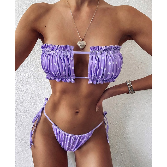 Modefest- Trägerloser Bandeau-Bikini-Badeanzug | Mini-Tanga-Bikini-Set | Push-Up-Bikini | Frauen-Strand-Bikini | Strandbekleidung Bikini | Beachwear-Badeanzug