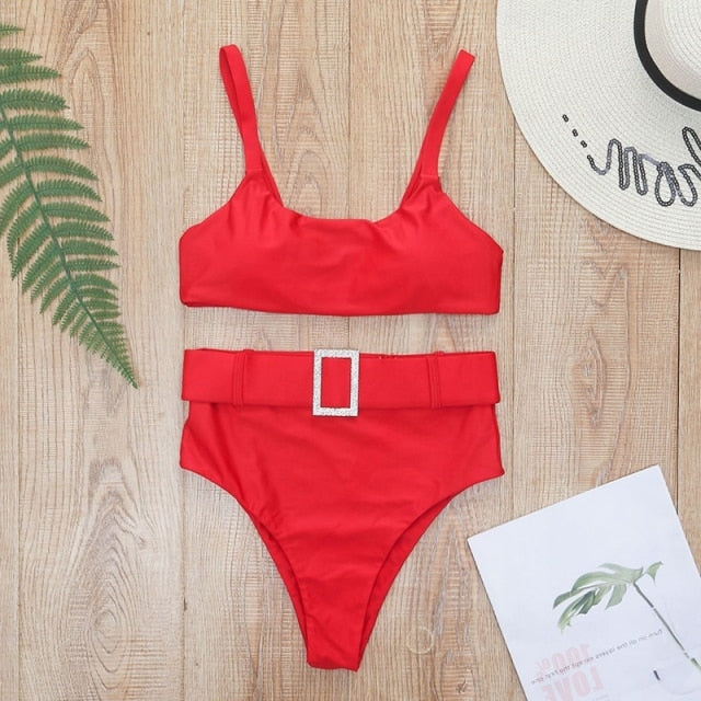 Modefest- Zweiteiliger Bikini Beach Wear Bademode Push-Up-Badeanzug Baden Biquini Badeanzug für Frauen Maillot De Bain Femme Monokini Rot
