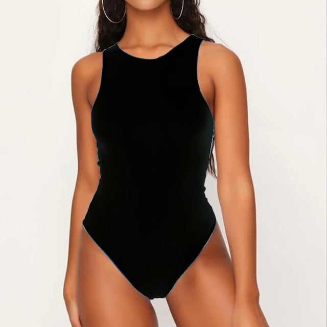 Modefest- Sexy einfarbiger Bikini | Einteiliger Badeanzug mit O-Ausschnitt | Monokini-Badeanzüge | Frauen-Strand-Bikini | Badeanzüge für den Strand | Damen-Push-Up-Bikini Schwarz