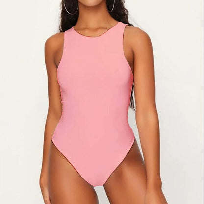 Modefest- Sexy einfarbiger Bikini | Einteiliger Badeanzug mit O-Ausschnitt | Monokini-Badeanzüge | Frauen-Strand-Bikini | Badeanzüge für den Strand | Damen-Push-Up-Bikini Rosa