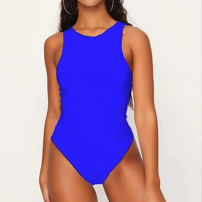 Modefest- Sexy einfarbiger Bikini | Einteiliger Badeanzug mit O-Ausschnitt | Monokini-Badeanzüge | Frauen-Strand-Bikini | Badeanzüge für den Strand | Damen-Push-Up-Bikini Blau
