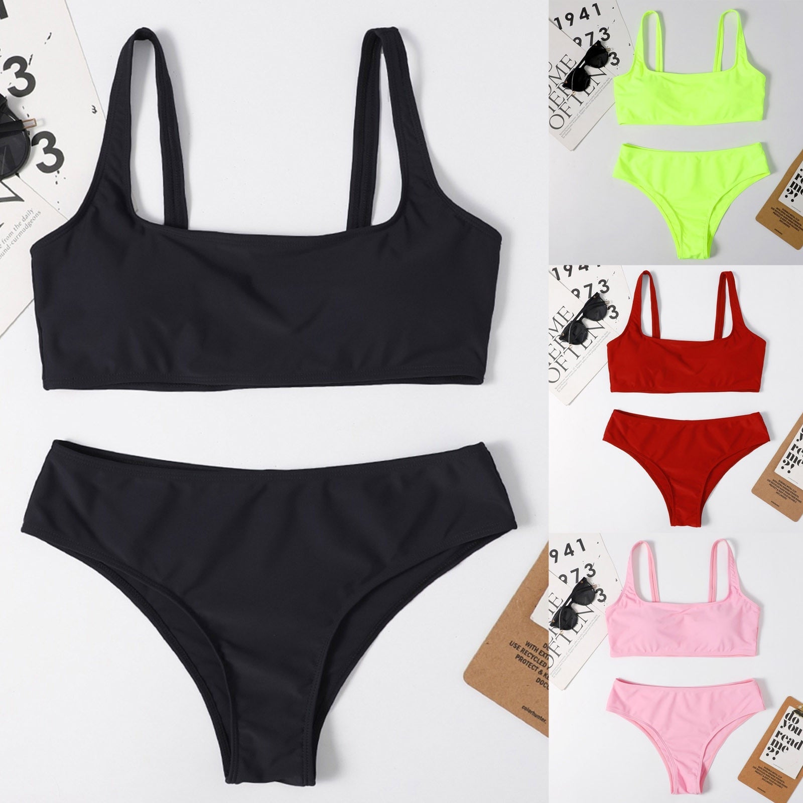 Modefest- Badebekleidung für Mädchen im Teenageralter Ästhetische Frauen Push-Up High Cut Hight Taille Halfter Bikini Set Zweiteiliger Badeanzug топик женский