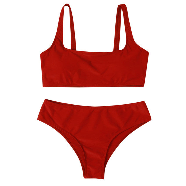Modefest- Badebekleidung für Mädchen im Teenageralter Ästhetische Frauen Push-Up High Cut Hight Taille Halfter Bikini Set Zweiteiliger Badeanzug топик женский Rot