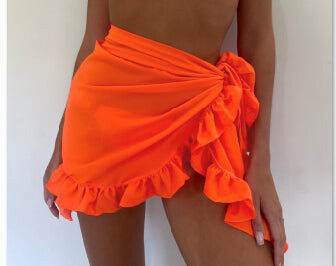 Modefest- Wrap Kaftan Sarong Strand Sexy Röcke 9 Farben Badeanzug Vertuschungen Damen Chiffon Bademode Pareo Schal Bikini Vertuschungen 2021 Orange Einheitsgröße