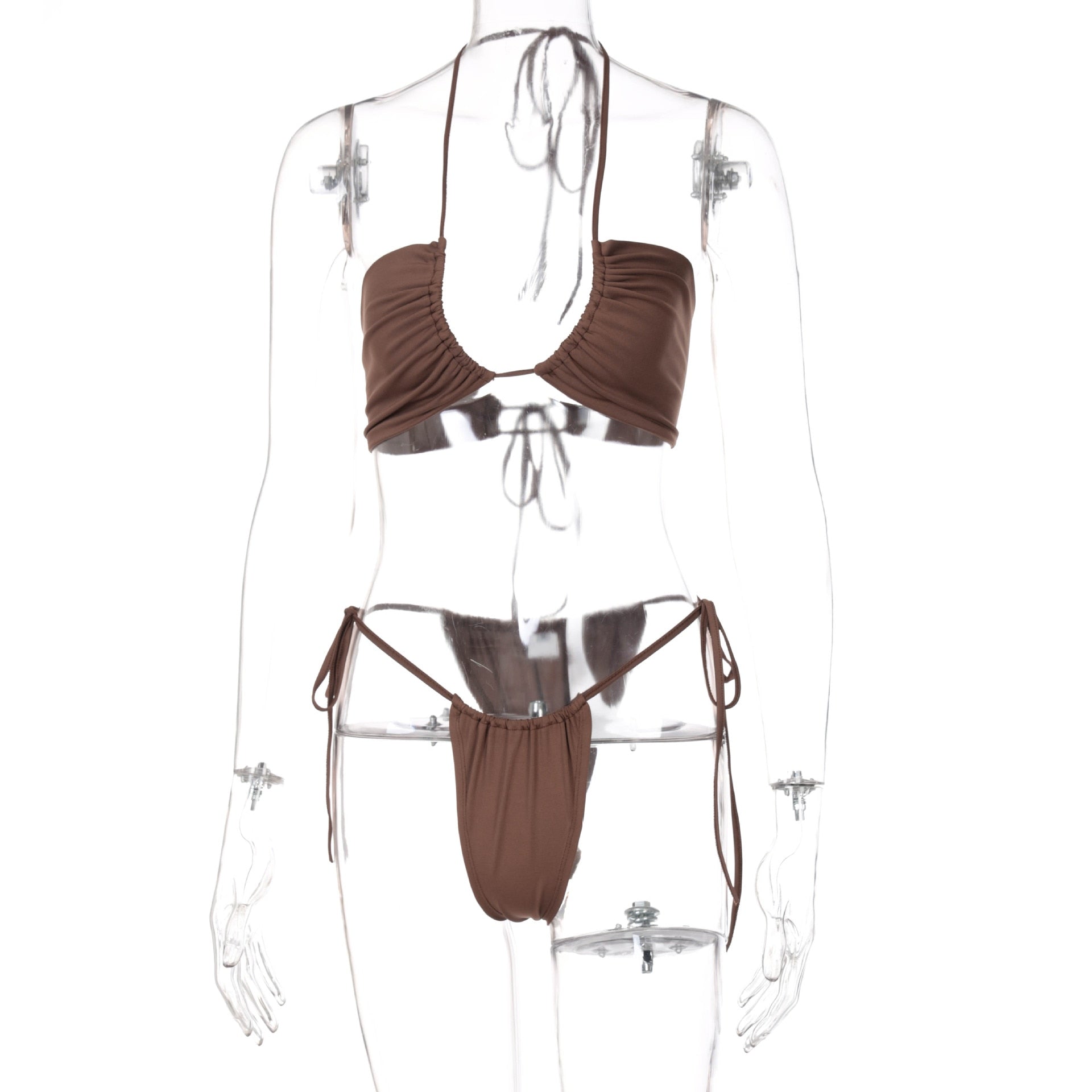 Modefest- Brauner String-Bikini, 2-teiliges Set, Damen, sexy Strand-Outfit, Badeanzug, freie Größe