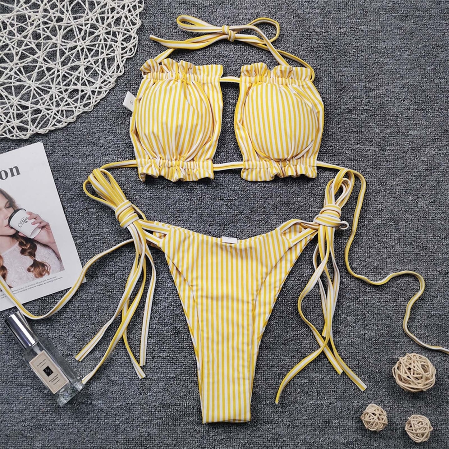 Modefest- Badeanzug Hohe Taille Damen Bikini Print Set Badeanzug Netzgarn Gefüllter BH Bademode Bademode Badende Frauen Bikinis Mujer