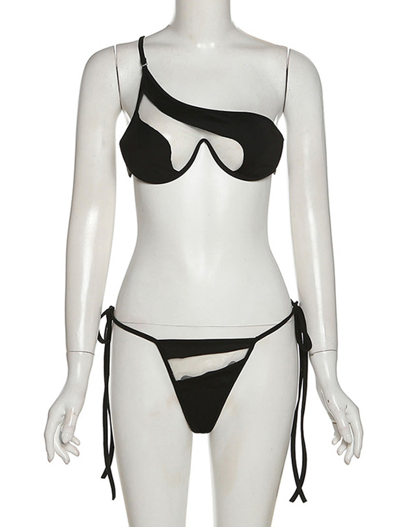 Modefest- Sommer-Frauen-ein Schulter-Spaghetti-Bügel-Bikini stellt Frühlings-festen reizvollen Ineinander greifen-rückenfreien Badeanzug-Bodycon-Badebekleidung für Frau ein