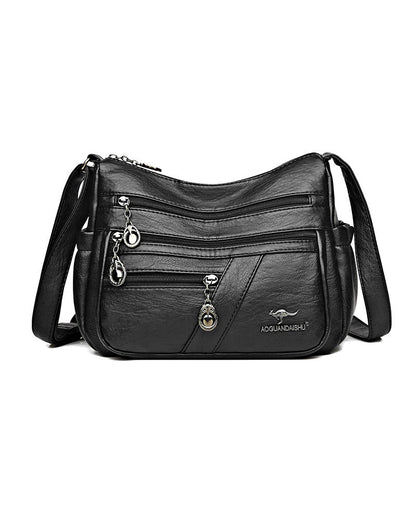 Modefest- Multi-pocket soft leather crossbody bag Schwarz