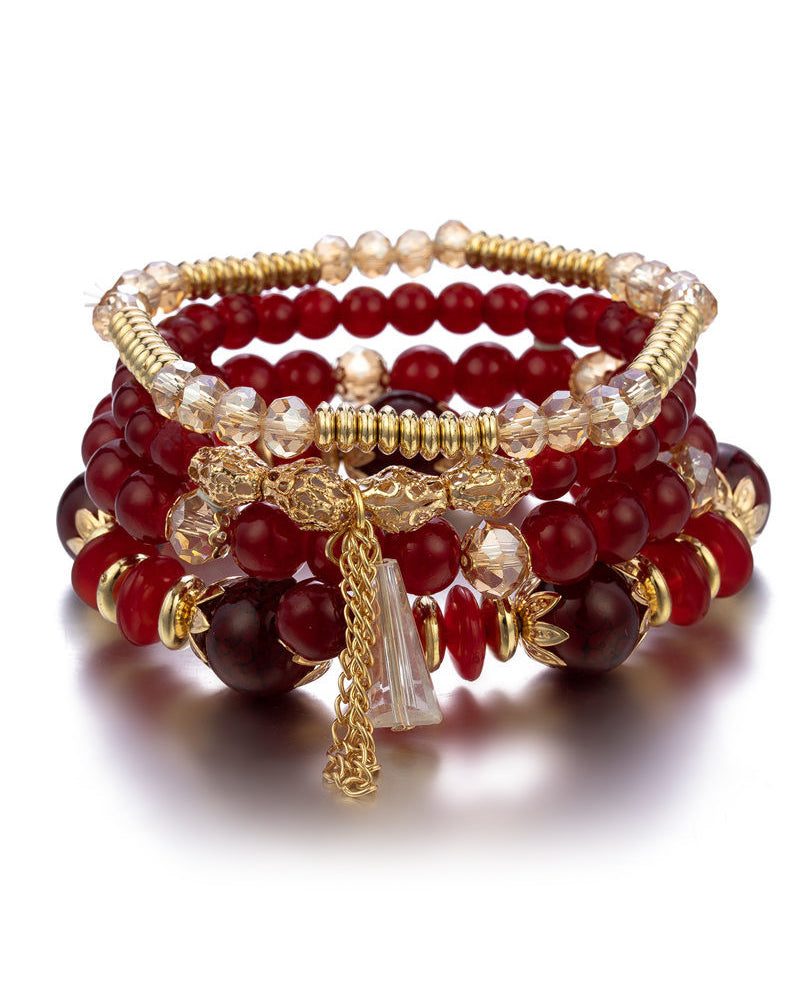Modefest- Boho Fransen mehrschichtiges Perlenarmband Rot