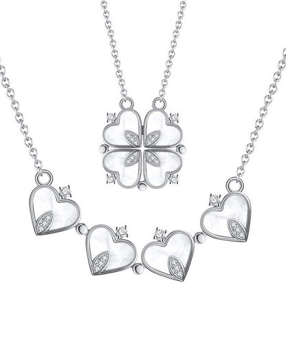 Modefest- Herzförmige vierblättrige Kleeblatt-Halskette Weiß