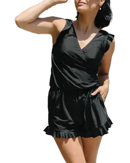 Bathing romper with integrated bra