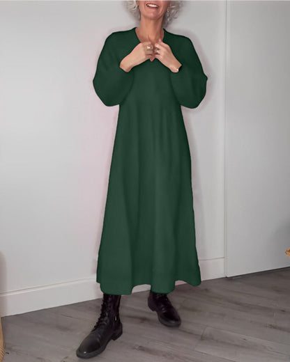 Modefest- Elegantes Kleid mit V-Ausschnitt und langen Ärmeln1 Grün