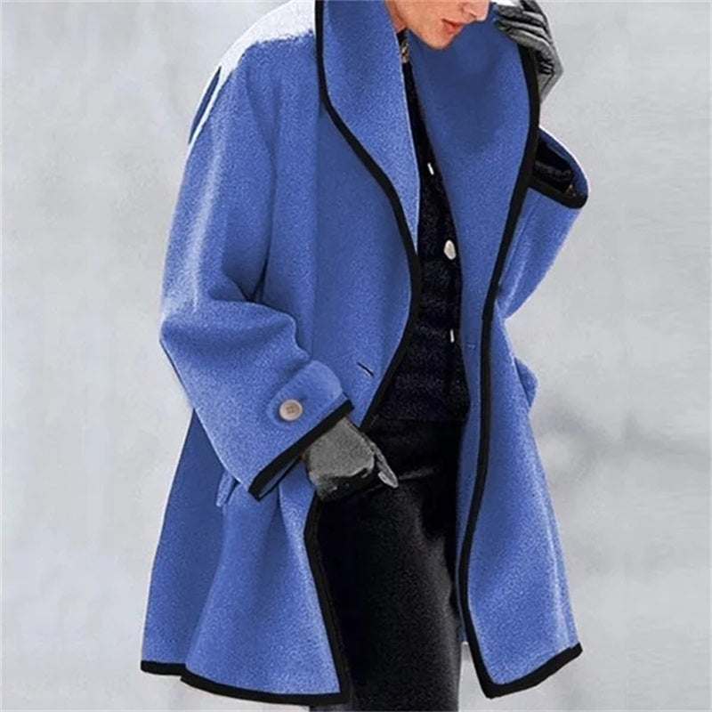 Modefest- Herbst und Winter Damen elegante Mode Wollmantel Blau