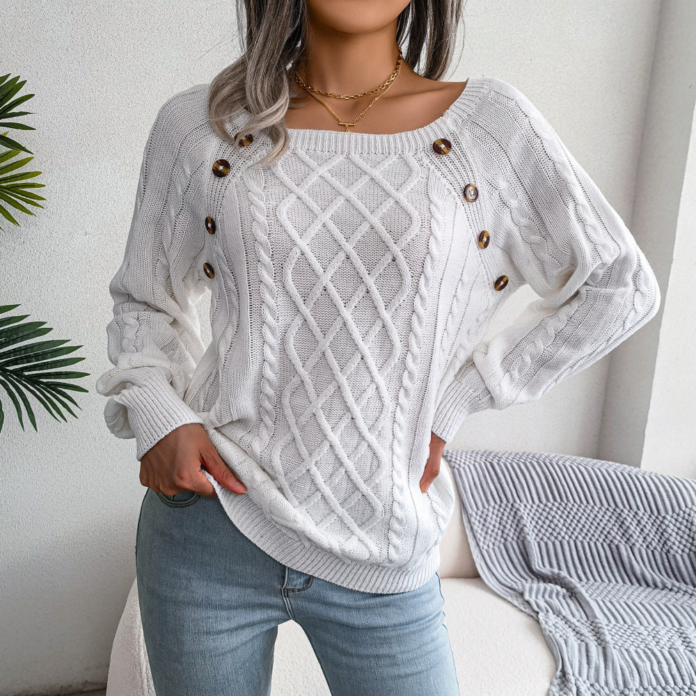 Modefest- Modischer Pullover mit quadratischem Ausschnitt Weiß