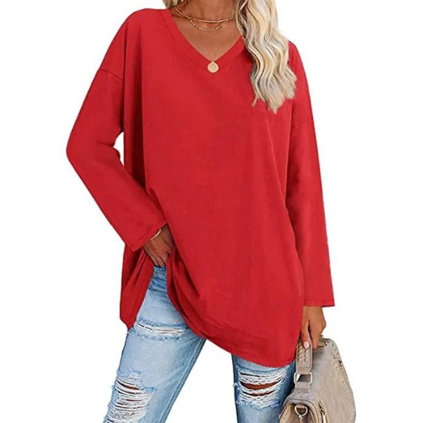 Modefest- Langärmeliger Pullover mit V-Ausschnitt rot