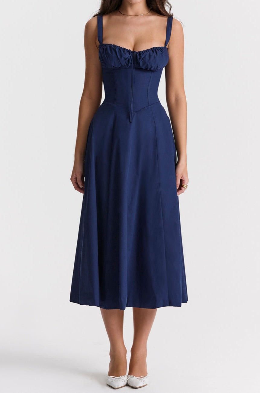 Modefest- Floral Bustier Midriff Taille Shaper Kleid Marineblau