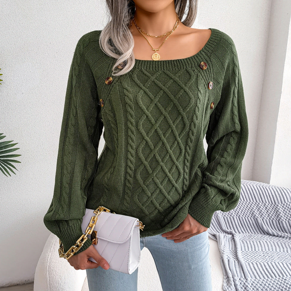 Modefest- Modischer Pullover mit quadratischem Ausschnitt Grün