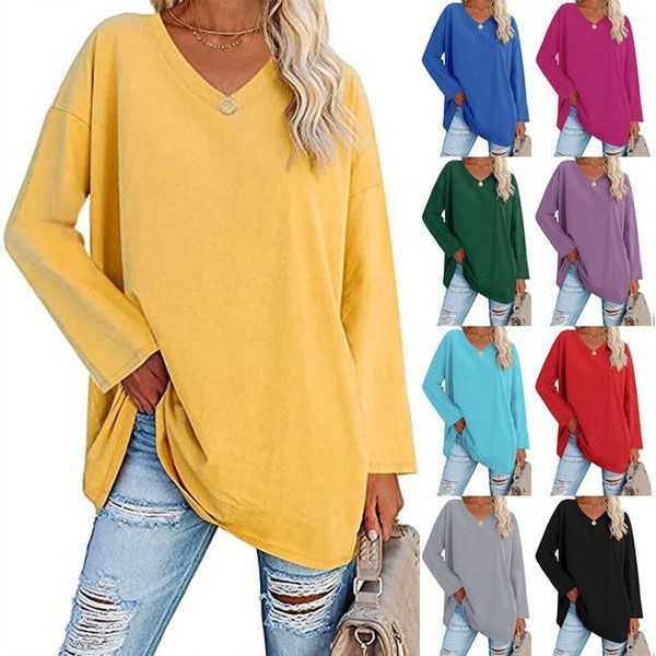 Modefest- Langärmeliger Pullover mit V-Ausschnitt Gelb
