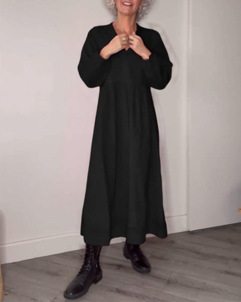 Modefest- Elegantes Kleid mit V-Ausschnitt und langen Ärmeln1 Schwarz