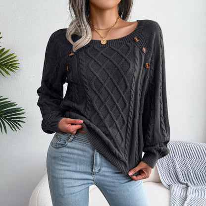 Modefest- Modischer Pullover mit quadratischem Ausschnitt Schwarz