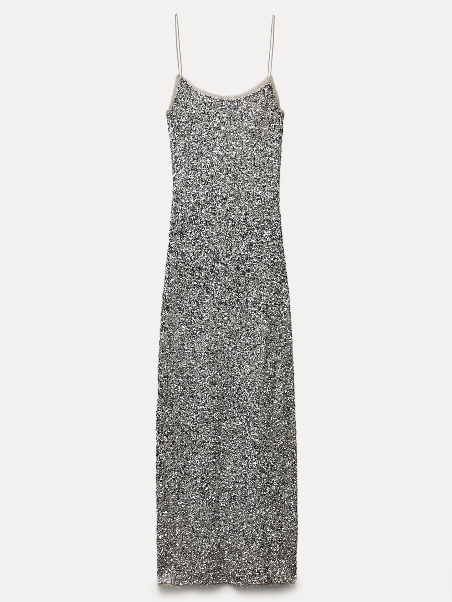 Modefest- Pailletten-Slip-Rundhals-Kleid Silber