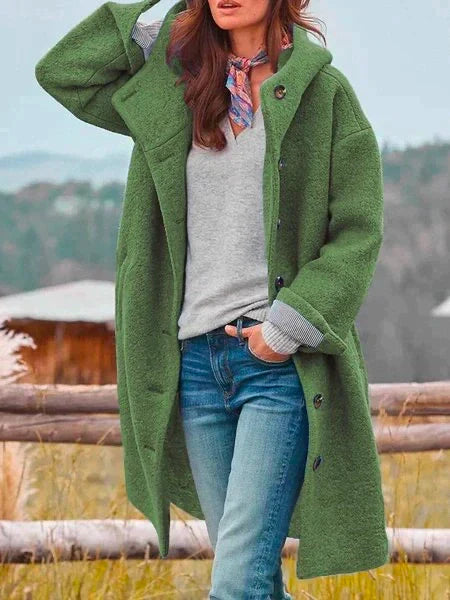 Modefest- Herbst Winter Warm Windbreaker Einfarbig Einfarbig Erbsen Mit Taschen Stilvolle Jacke Grün