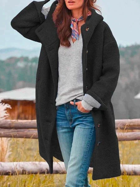Modefest- Herbst Winter Warm Windbreaker Einfarbig Einfarbig Erbsen Mit Taschen Stilvolle Jacke Schwarz
