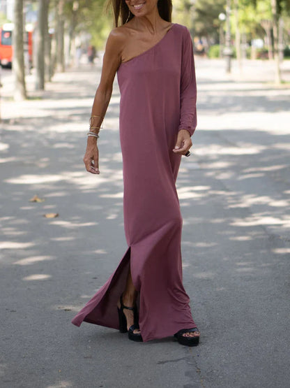Modefest- Alexis - Einseitig Schulterfreies stylisches Maxi Kleid