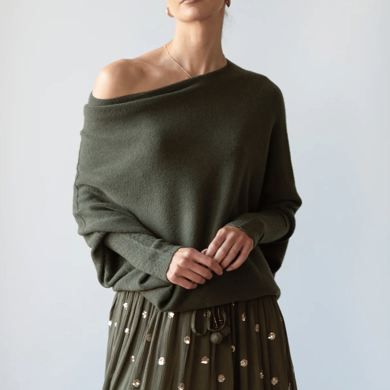 Modefest- Asymmetrisch drapierter Pullover Freie Größe - Länge: 75cm Brustumfang: 160cm Grün