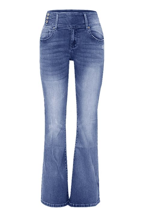 Modefest- Vintage Mid Waist Flair Jeans Hellblau