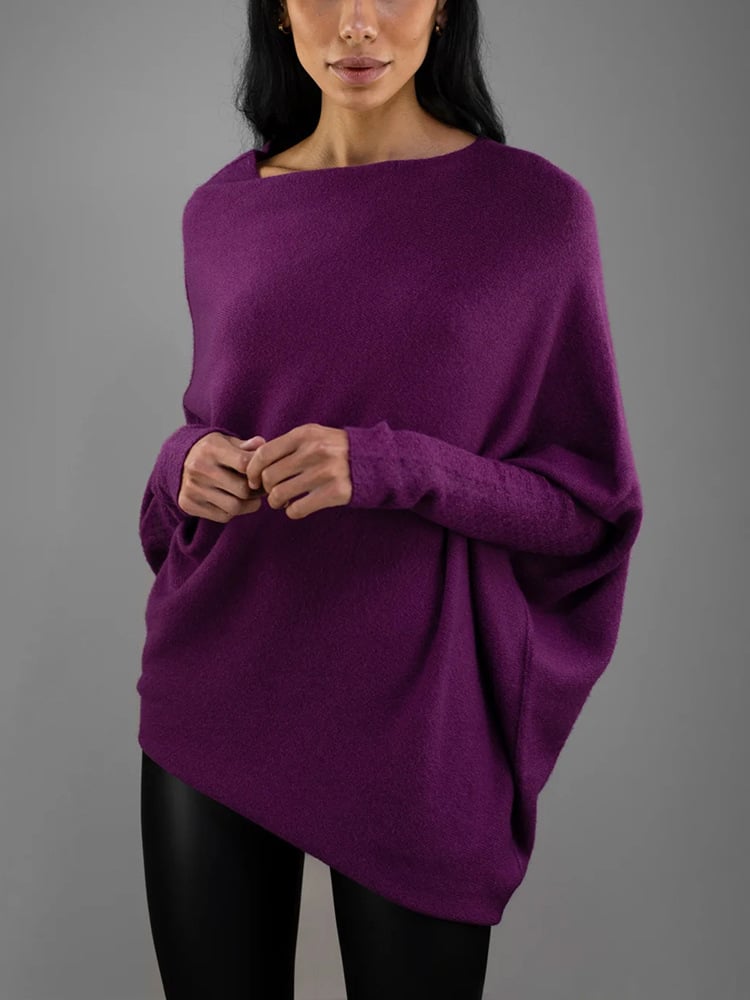 Modefest- Asymmetrisch drapierter Pullover Freie Größe - Länge: 75cm Brustumfang: 160cm Lila