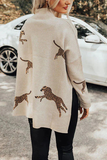 Modefest- Leoparden-Pullover mit Schlitz