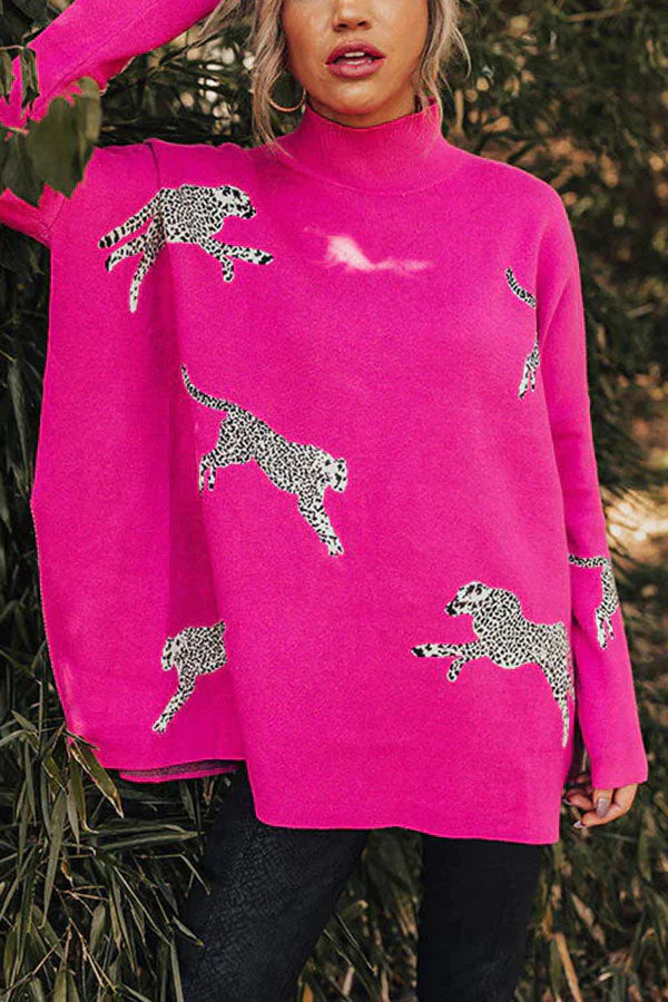 Modefest- Leoparden-Pullover mit Schlitz