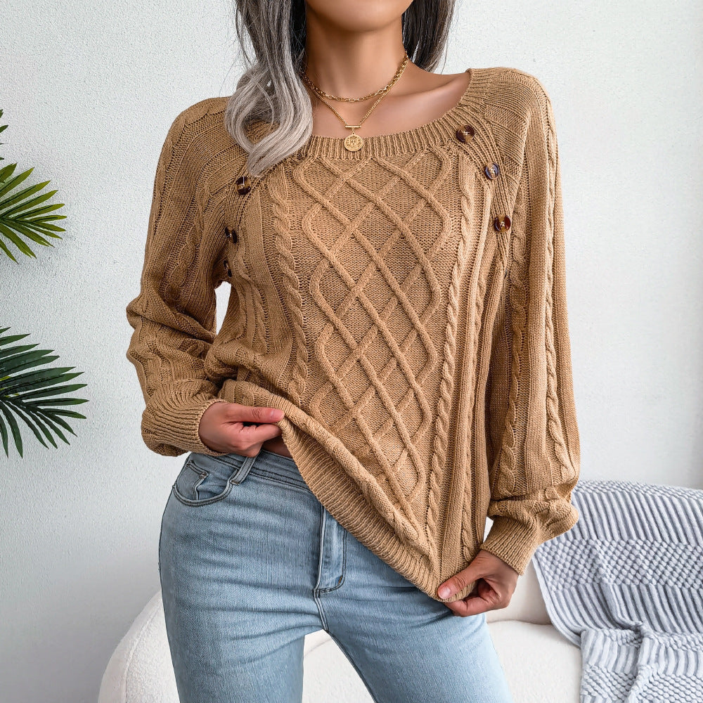 Modefest- Modischer Pullover mit quadratischem Ausschnitt Khaki