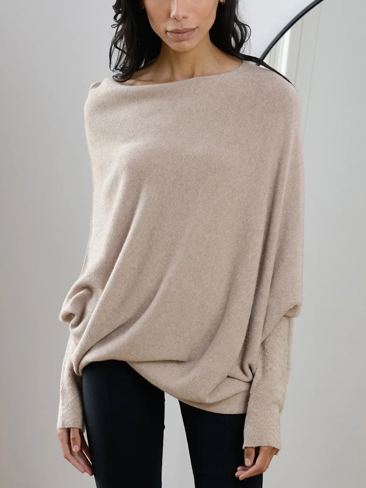 Modefest- Asymmetrisch drapierter Pullover Freie Größe - Länge: 75cm Brustumfang: 160cm Hellbraun