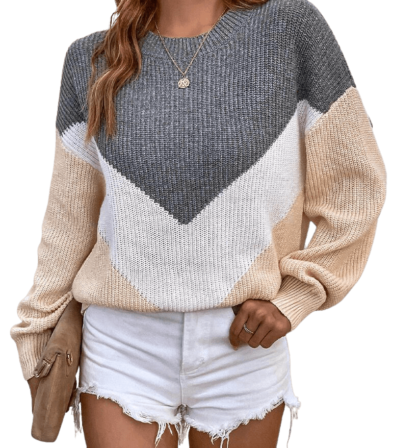Modefest- Damenbekleidung Geometrischer Dreieckspullover Sweater