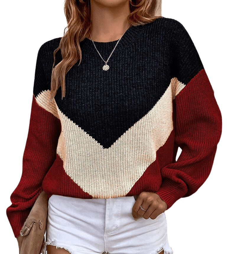 Modefest- Damenbekleidung Geometrischer Dreieckspullover Sweater Schwarz
